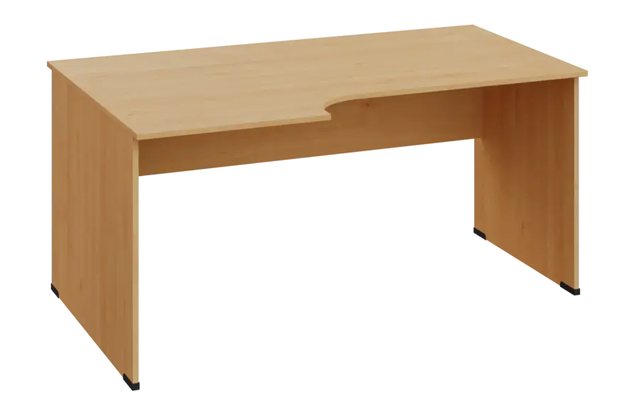 ERL 28 - 166 stůl kancelářský, rohový, levý, dřevěná podnož, deska 25 mm, široký 1600 mm, javor horský